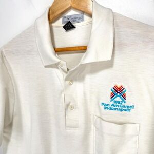 Vintage 1987 Pan Am‎ Games Indianapolis Polo Shirt Men Large Off-White USA Made
